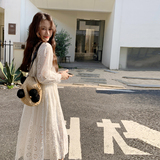 温柔收腰长袖法式显瘦时尚套装辣妈连衣裙碎花度假风碎花气质长袖，女装连衣裙，浙宝253