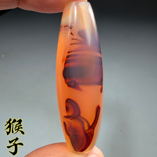天然玛瑙象形猴子图案天珠颈饰挂件吊坠珠宝奇石珠子勒子巴西料