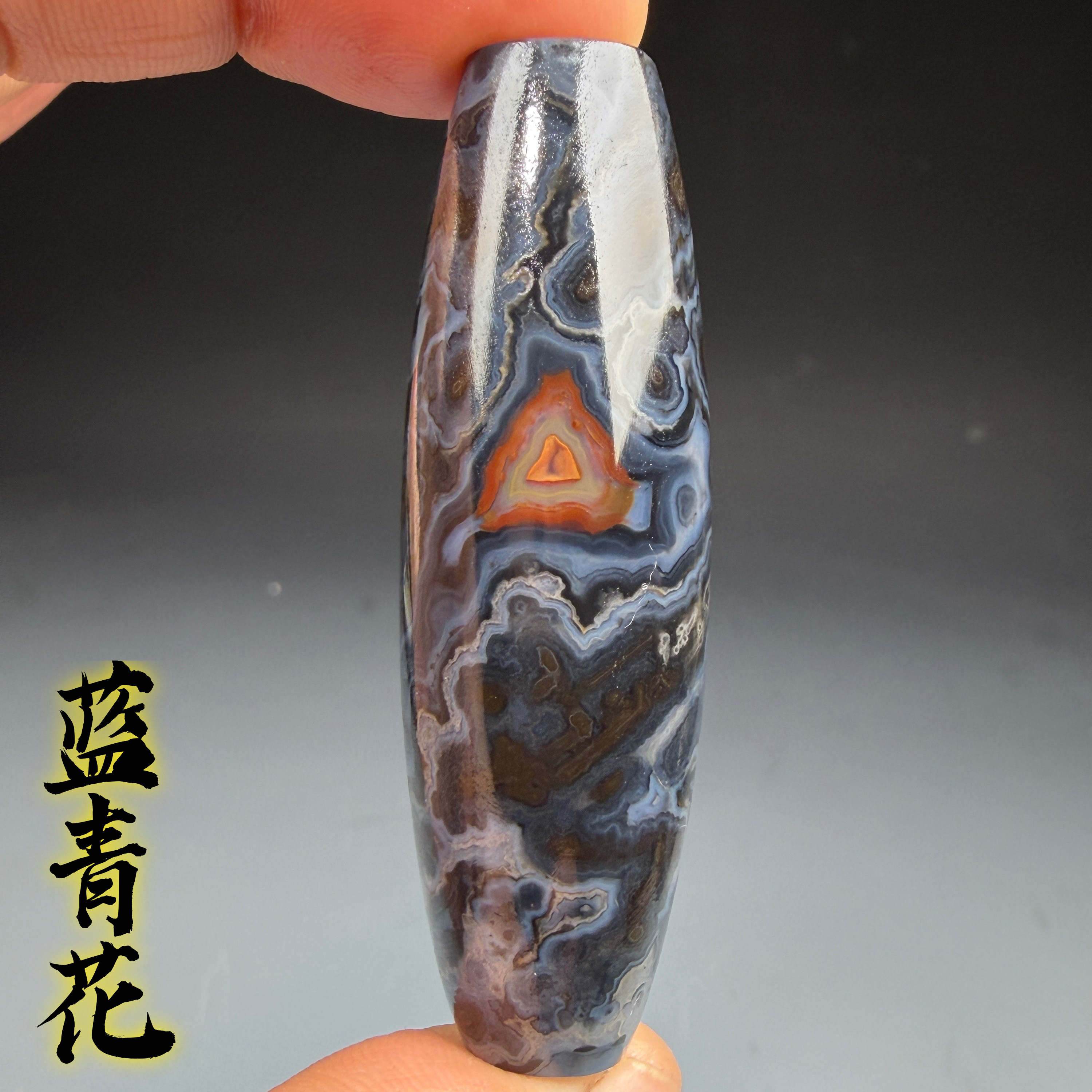 巴西玛瑙蓝青花天珠象形图案天眼天珠吊坠挂件勒子项链坠文玩珠宝