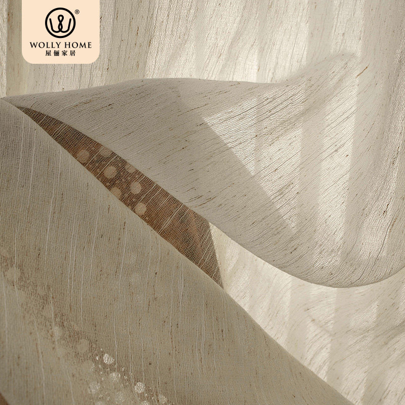 亚麻纱法式纱竹节纹理素色白纱侘寂风半布半纱透光窗帘