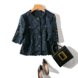 高雅气质重工蕾丝提花五分袖短外套 盛夏配连衣裙镂空外搭披肩女