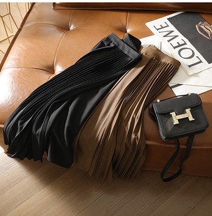 优雅端庄前片不规则设计 金葱面料 中长款风琴百褶半身裙女春夏