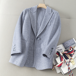 挺括质感雾霾蓝岛国精品进KOU非常高级 外套呢子短大衣 双面呢西装