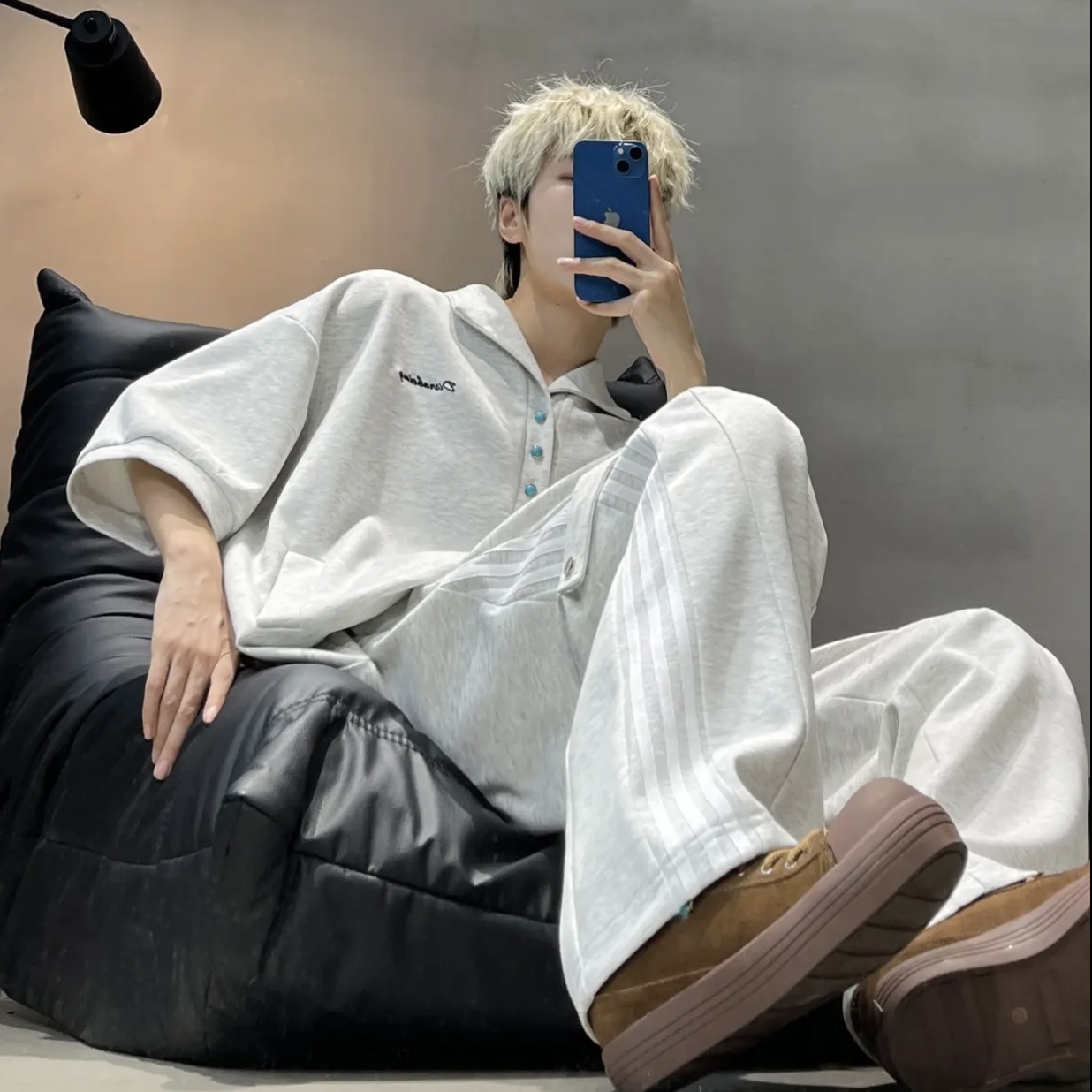 休闲翻领运动短袖套装男