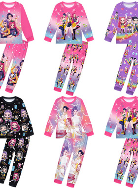 秋新款K-POP猎魔女团儿童睡衣女童长袖长裤套装女孩家居服两件套