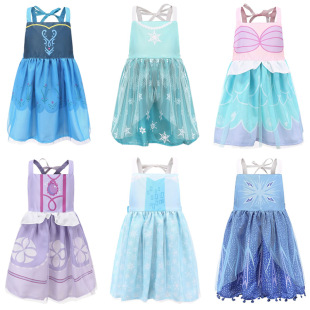 儿童罩衣公主风围裙爱莎安娜白雪贝儿长发灰姑娘女童挂脖亲子装
