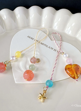 STORY OWL 天然花珀南红小吊坠ins手机挂绳耳机相机挂件