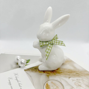 治愈系可爱小兔纸陶瓷桌面小摆件简约家居客厅玄关酒柜创意装饰品