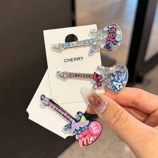 原创水钻吉他发夹辣妹风轻奢精致闪钻高级感边夹少女刘海碎发夹女