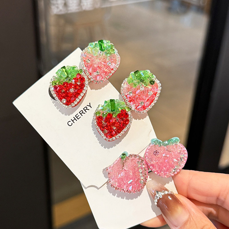 韩国新款可爱儿童水钻草莓水蜜桃发夹卡通鸭嘴夹甜美侧边发卡头饰,饰品/流行首饰/时尚饰品新,发饰,淘宝优惠券,粉丝福利购,淘宝优惠卷