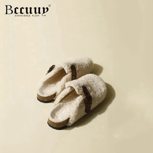 复古勃肯鞋女2025秋冬季新款加绒包头半拖毛毛鞋外穿懒人平底棉拖