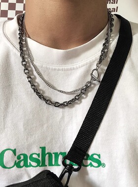 双层叠戴项链男潮流嘻哈复古
