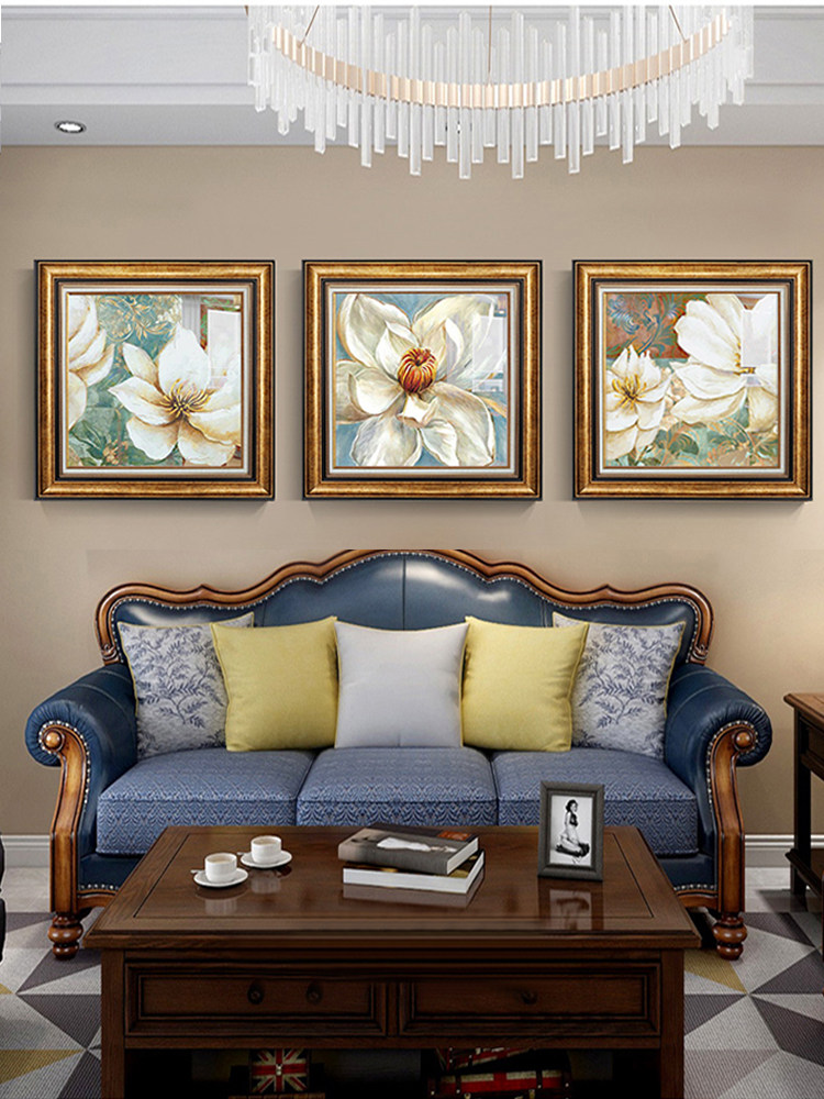 美式客厅装饰画复古欧式田园风格卧室床头挂画简美花卉油画乡村壁