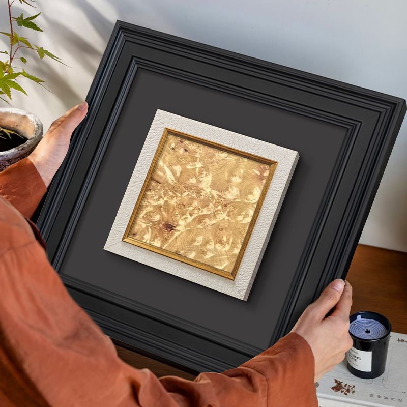 金丝楠木挂画中古风摆件法式复古装饰画高级感玄关餐边柜实木壁画图片