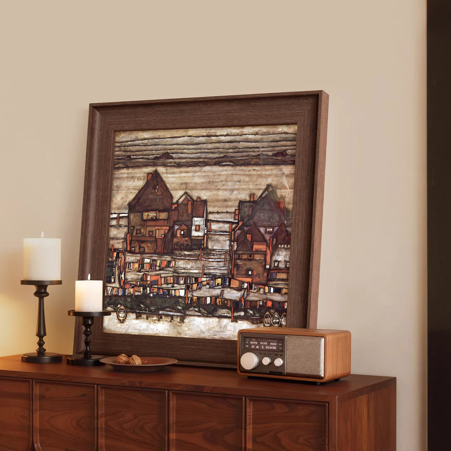 席勒建筑挂画复古法式小众中古风玄关装饰画高级感侘寂风软装壁画