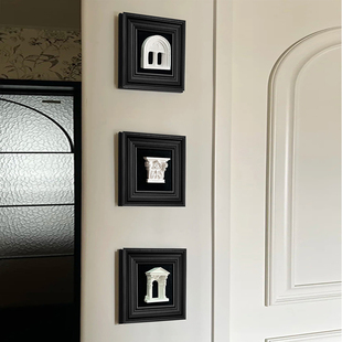 黑白极简立体浮雕石膏装饰画法式复古软装中古风玄关转角挂画建筑