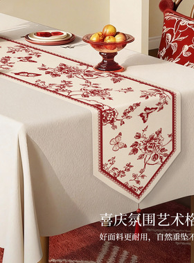 圣诞新年红色喜庆氛围感桌旗轻奢高级感茶几电视边柜台面装饰盖布