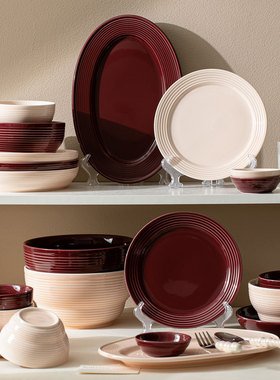 简约螺纹餐具套装碗盘碟汤碗菜盘子陶瓷创意家用乔迁碗具碗筷盘