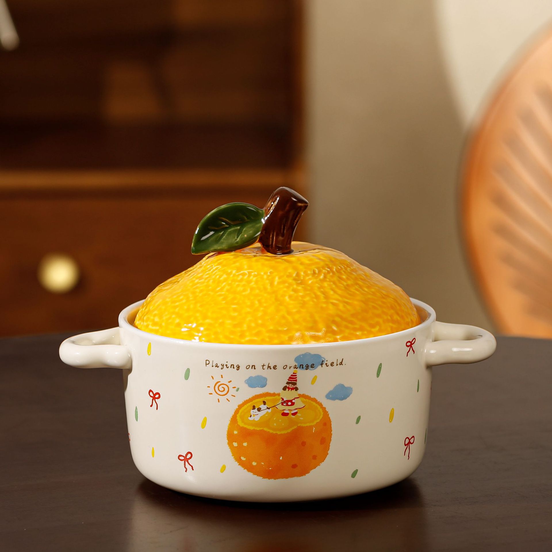 带盖陶瓷碗高颜值小橘子防烫耐高温伴手礼礼盒装面碗女生情侣礼物