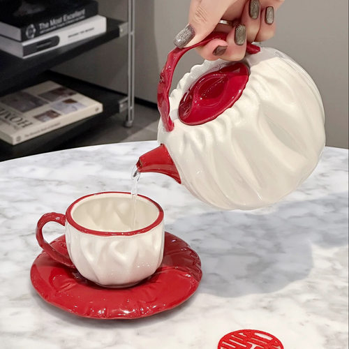 满氛新年创意高颜值花茶具套装陶瓷水壶水具水杯花茶壶下午茶茶具