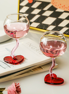 网红高颜值爱心白葡萄酒高脚杯红酒杯家用轻奢高档情人节结婚礼物