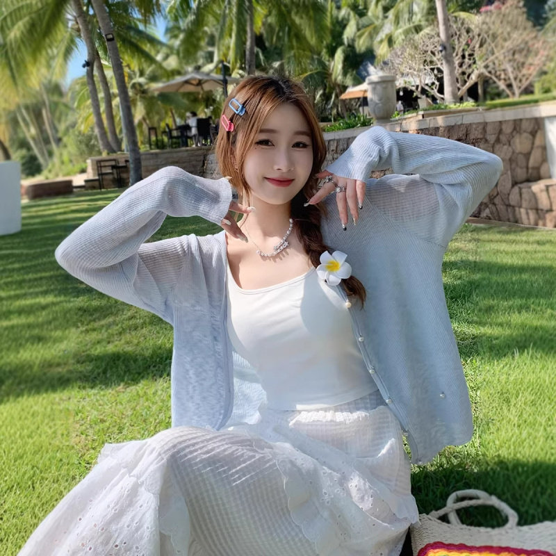 夏天配吊带裙的小外搭开衫薄款女针织小披肩冰丝薄纱防晒外套上衣