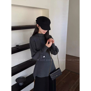 灯笼袖针织衫女秋冬新款法式半高领蝙蝠袖收腰毛衣上衣