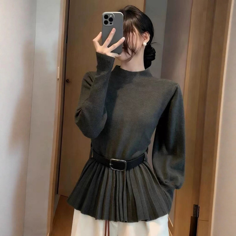 内搭外穿半高领收腰毛衣女冬季高知穿搭针织衫赫本风百褶掐腰上衣,女装/女士精品,毛针织衫,淘宝优惠券,粉丝福利购,淘宝优惠卷