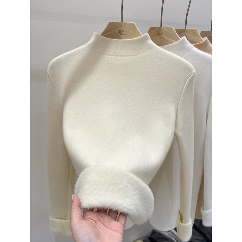 半高领针织毛衣女一体绒秋冬2024
