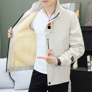 立领夹克男秋冬加绒加厚款保暖上衣服高级感短款风衣痞帅工装外套