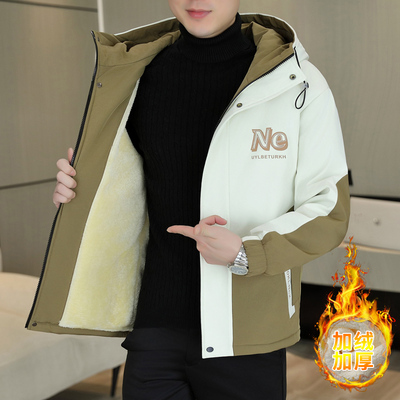 外套男款秋冬季2025新款宽松潮牌加绒夹克青少年学生潮流加厚棉服