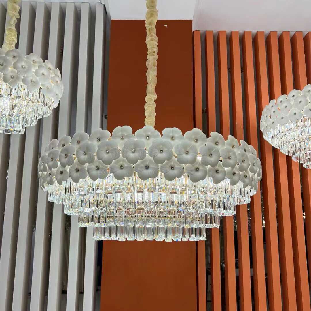 轻奢水晶陶瓷花法式客厅吊灯