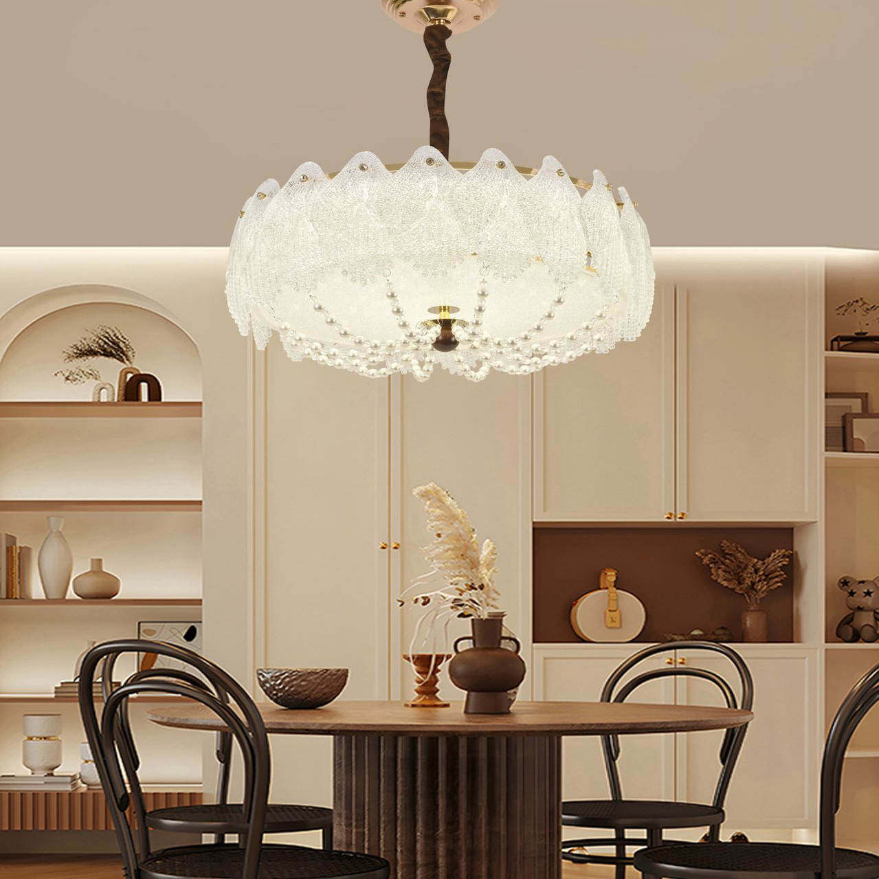 中古风水晶玻璃三色变光卧室吊灯