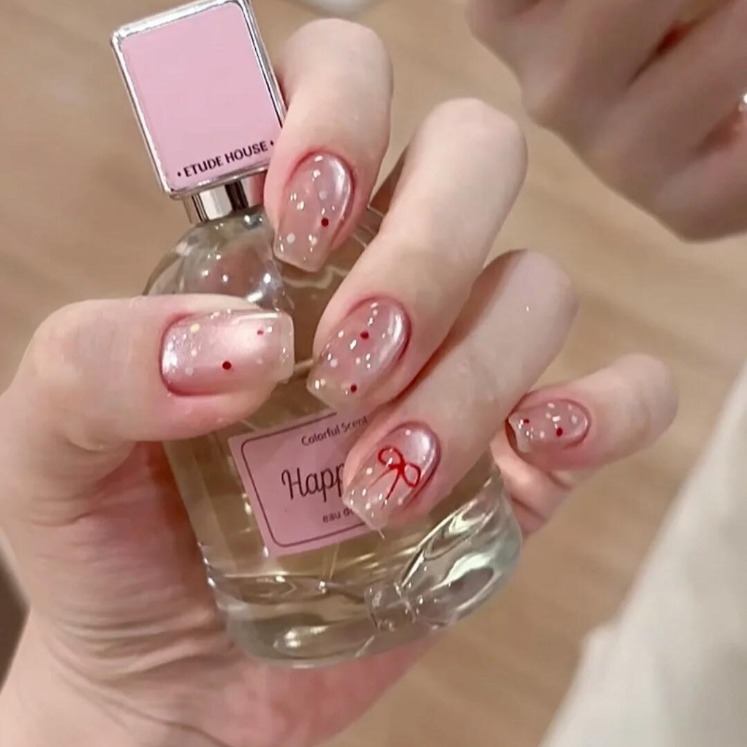【清透玻璃珠】猫眼纯手工穿戴甲粉蝴蝶波点美甲贴片假指甲可拆卸