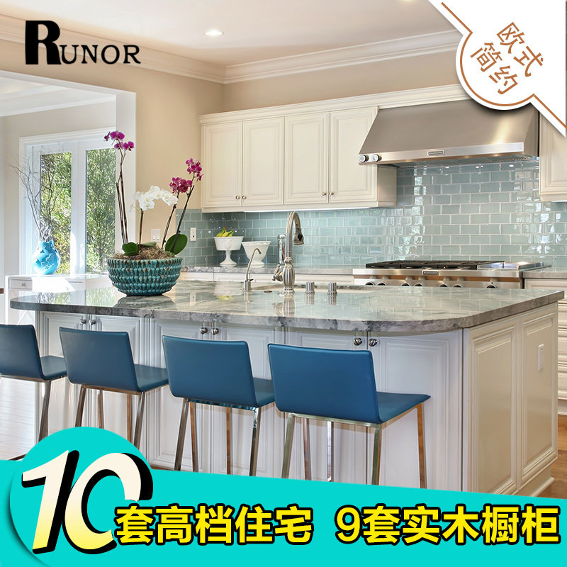 北京整体实木橱柜欧式全屋定制厨房橱柜定做石英石台面中岛台白色