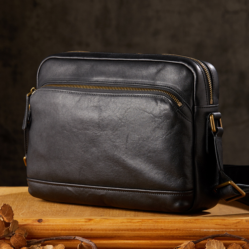 手工真皮复古斜挎包男单肩包休闲头层牛皮邮差包韩版潮包男士背包
