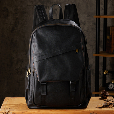 手工头层牛皮男士背包户外旅行大容量双肩包真皮休闲旅行电脑包潮
