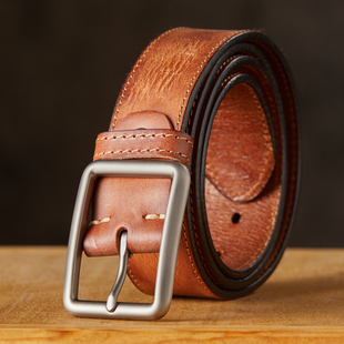 青年休闲百搭腰带潮 头层牛皮牛仔裤 手工真皮复古个性 针扣皮带男士