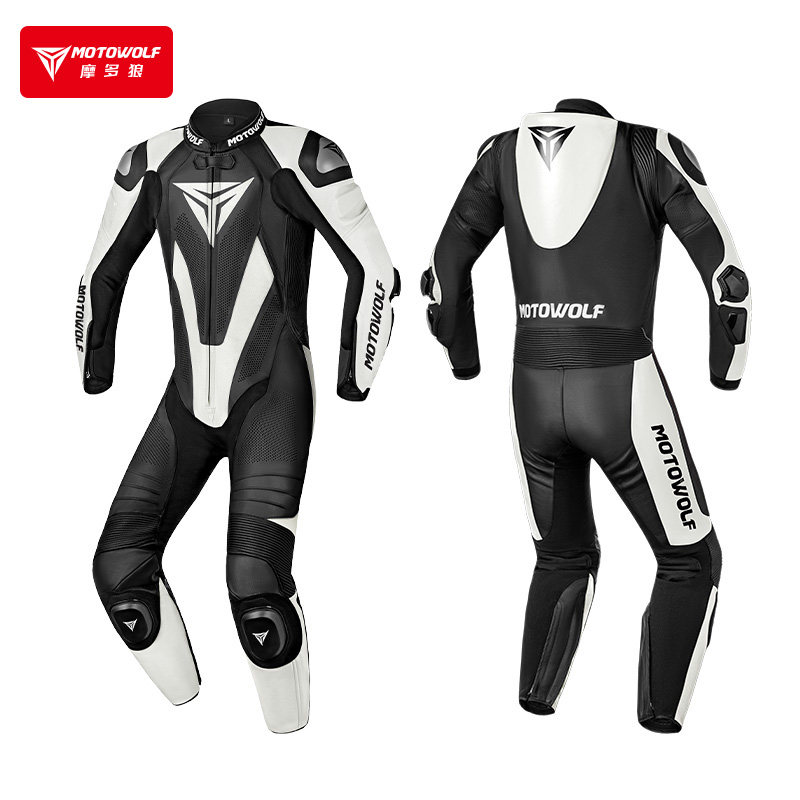 摩多狼摩托车连体皮衣赛车服专业赛道机车竞技牛皮防摔四季骑行服