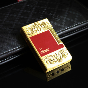 个性朗声超薄侧滑充气打火机防风清脆直冲砂轮金属点烟器明火火机