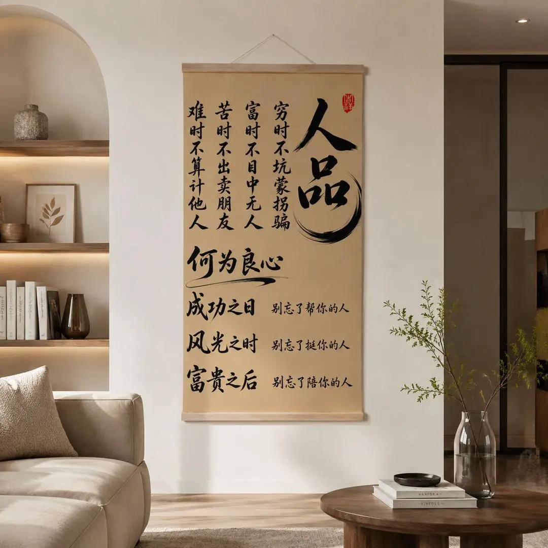 新中式人品书法挂画励志卷轴挂画