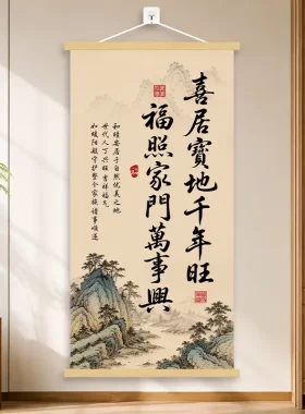 喜居宝地千年旺卷轴挂画新中式