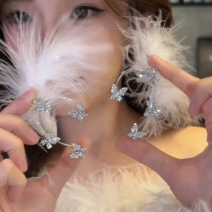 铜合金羽毛耳饰超仙羽毛耳饰精灵耳挂耳骨夹耳夹女无耳洞耳环菠几