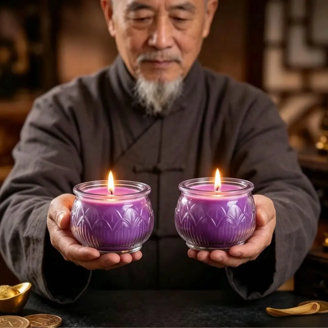 2026年紫平口莲花灯紫色蜡烛灯