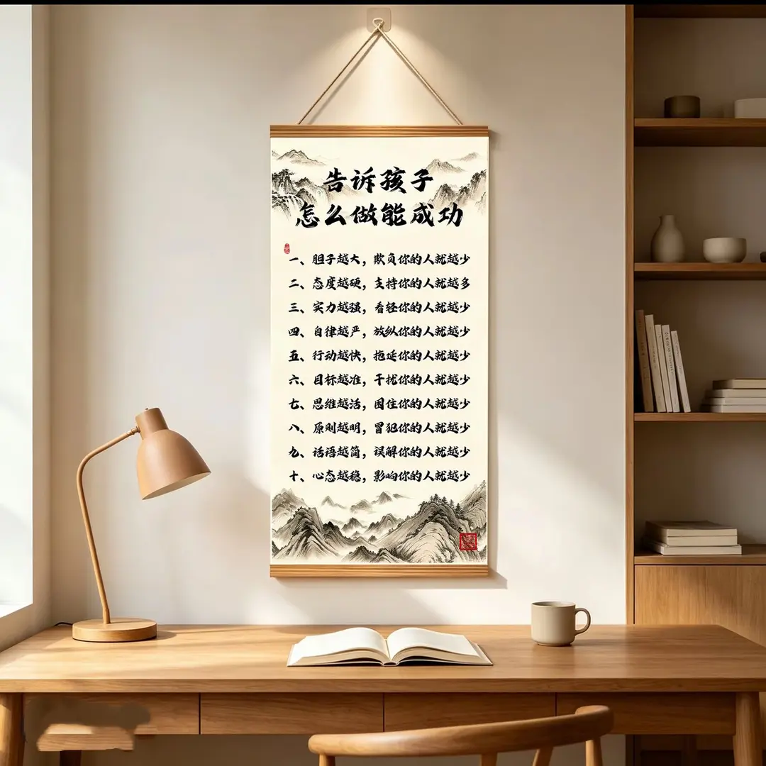 教子成事录挂画新中式育儿卷轴画