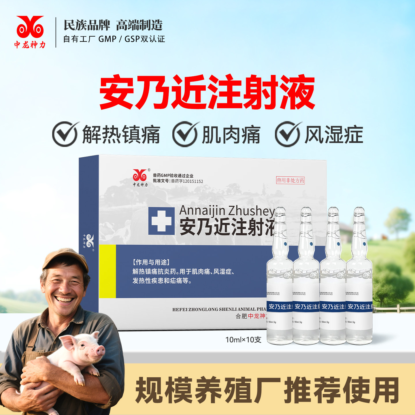 中龙神力兽用安乃近注射液解热镇痛风湿发烧药猪药牛羊马狗犬针剂 - 实物图