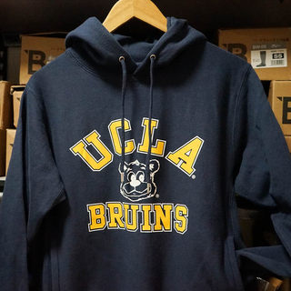 日单美式复古学院派UCLA加州大学小熊印花情侣款连帽卫衣