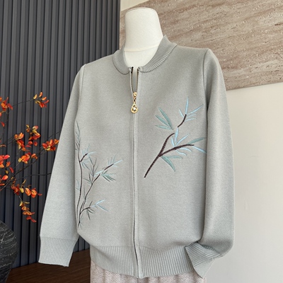 时尚新款妈妈装秋季针织拉链开衫