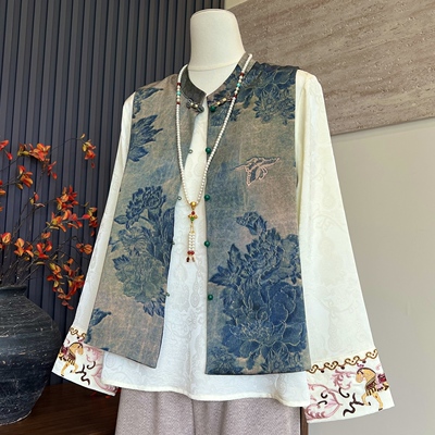 新中式妈妈装春季马甲内搭两件套