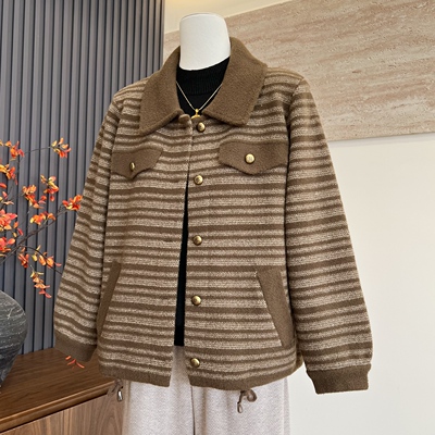 气质翻领妈妈新款冬季仿毛绒开衫